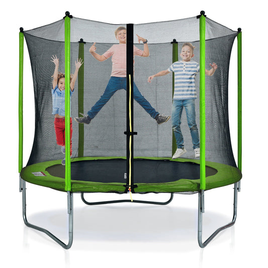 8FT Round Trampoline for Kids with Safety Enclosure Net, Outdoor Backyard Trampoline with Ladder - Green