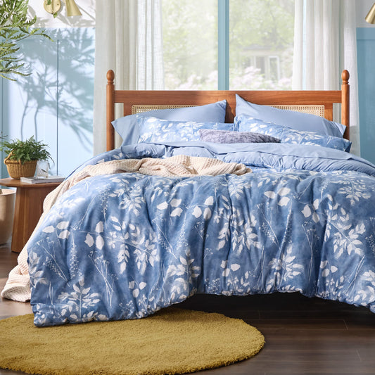 Queen Comforter Set - 7 Pieces Blue Floral Bedding Sets Queen Bed in a Bag