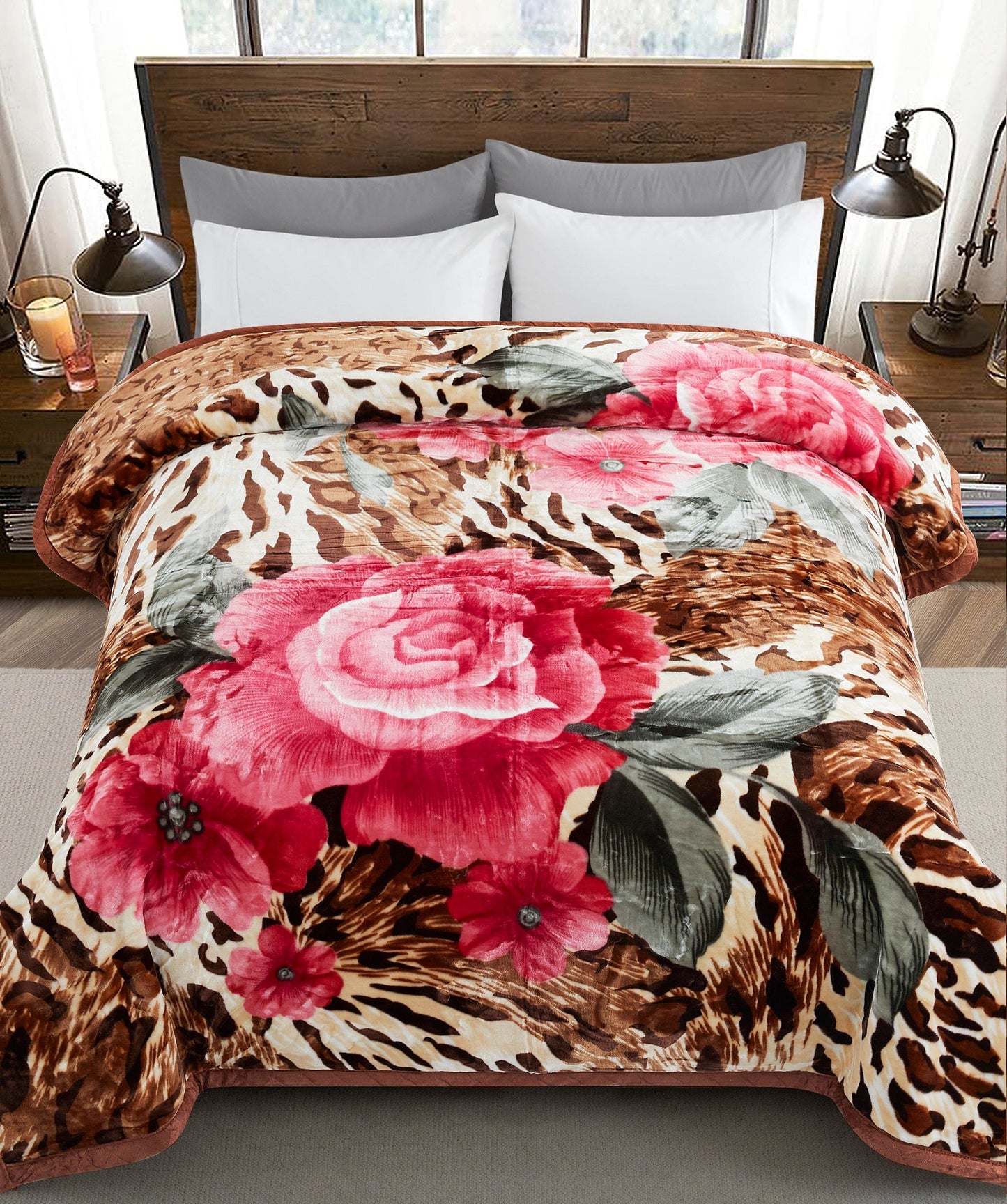 Reversible 11 LB Oversized Heavy Woven Fluffy Warm Korean Style Mink 2 Ply Flannel Fleece Throw Raschel Blanket Embossed Solid, Butterfly Floral