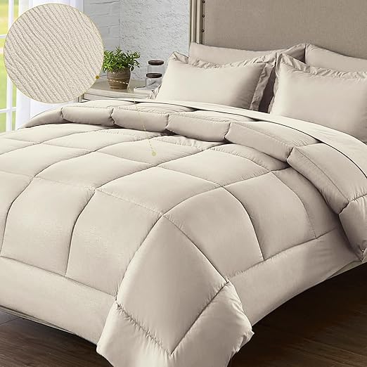 Queen Bed in a Bag 7 Pieces Comforter Set Queen, Wood Grain Texture Bedding Comforter