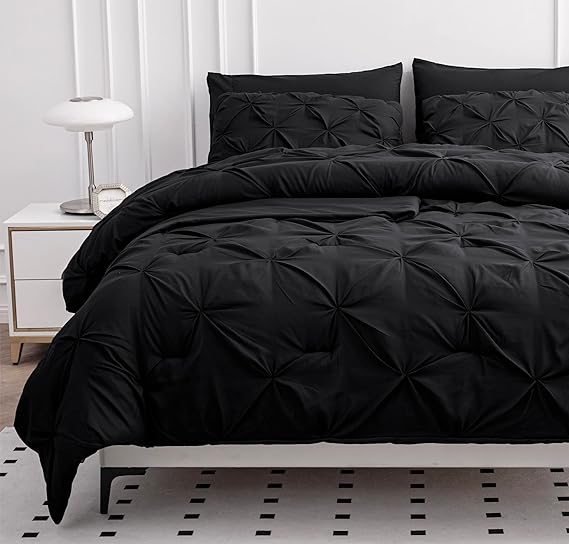 Queen Comforter Set – 7 Piece Bed in a Bag – Pinch Pleated Queen Size Bedding Set with Comforter