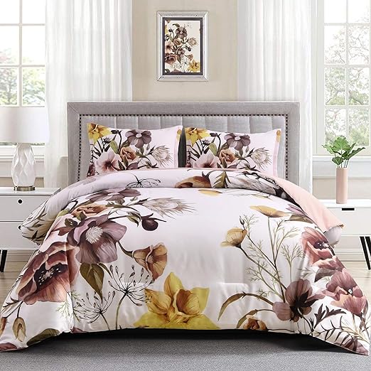 Green Comforter Set Queen, 7 Pieces Bed in a Bag Embroidery Floral Comforter