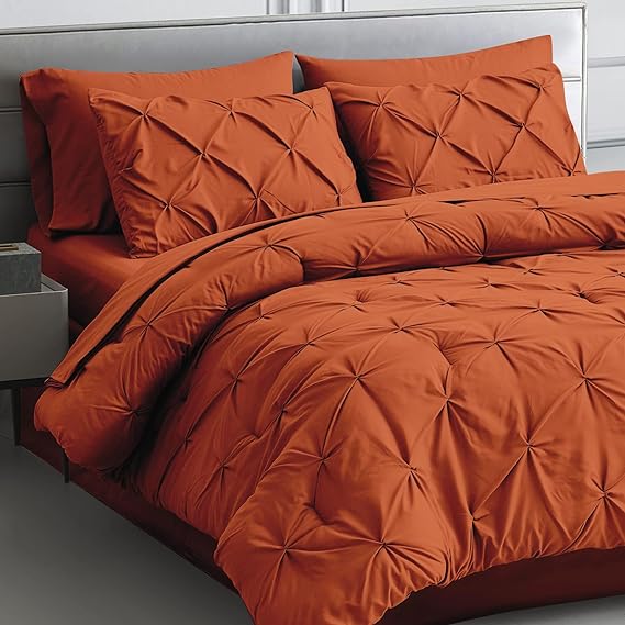 Queen Comforter Set 7 Pieces Pinch Pleat Bed in A Bag, Navy Comforter Queen Sets