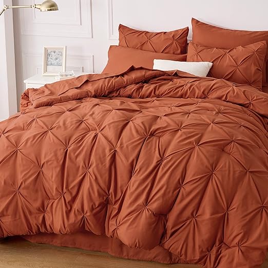 California King Comforter Set - Cal King Bed Set 7 Pieces, Pinch Pleat Navy Blue Cali King