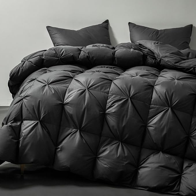Pinch Pleat King Size Down Comforter - All Season Medium Warm Duvet Insert- Ultra-Soft