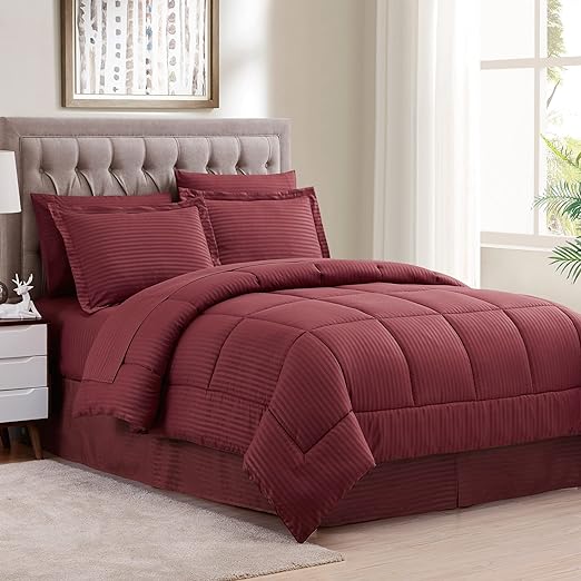 Queen Comforter Set 8 Piece Bed in a Bag with Bed Skirt, Fitted Sheet, Flat Sheet