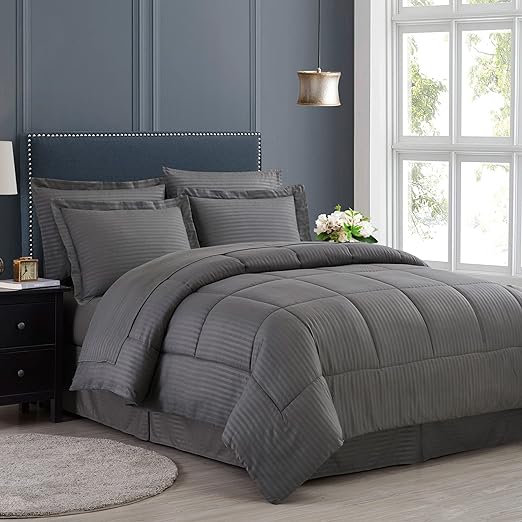 Queen Comforter Set 8 Piece Bed in a Bag with Bed Skirt, Fitted Sheet, Flat Sheet