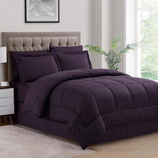 Queen Comforter Set 8 Piece Bed in a Bag with Bed Skirt, Fitted Sheet, Flat Sheet