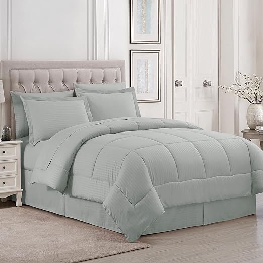 Queen Comforter Set 8 Piece Bed in a Bag with Bed Skirt, Fitted Sheet, Flat Sheet