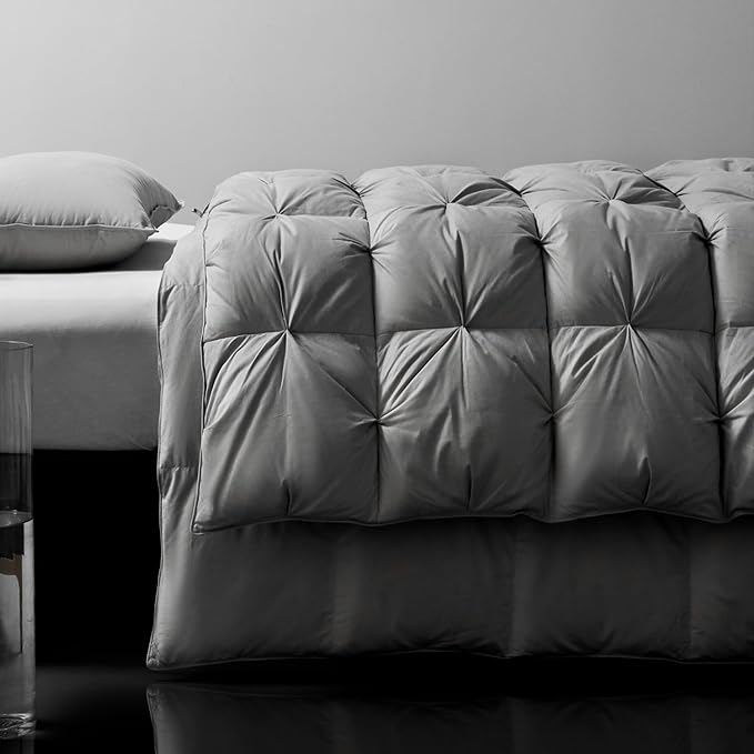 Pinch Pleat King Size Down Comforter - All Season Medium Warm Duvet Insert- Ultra-Soft