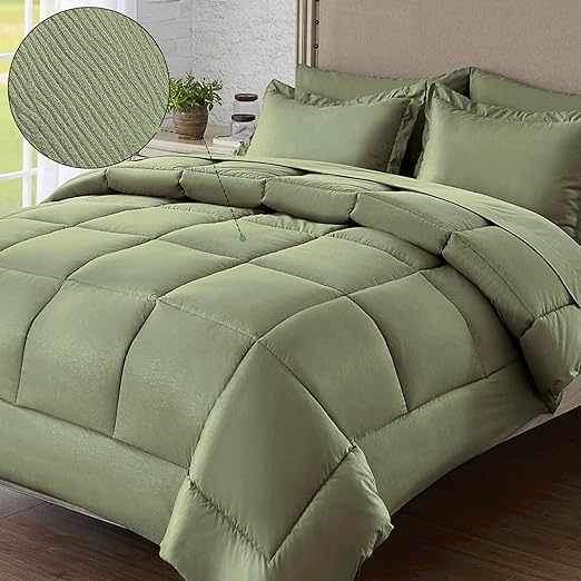 Queen Bed in a Bag 7 Pieces Comforter Set Queen, Wood Grain Texture Bedding Comforter