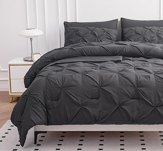 Queen Comforter Set – 7 Piece Bed in a Bag – Pinch Pleated Queen Size Bedding Set with Comforter
