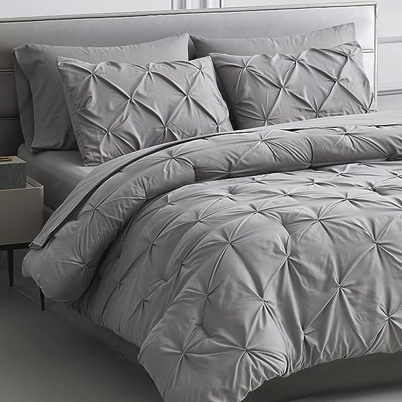 Queen Comforter Set 7 Pieces Pinch Pleat Bed in A Bag, Navy Comforter Queen Sets