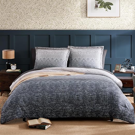 Queen Comforter Set, Bed in a Bag 7-Pcs, Boho Floral Print Bedding, All Season Comfortable