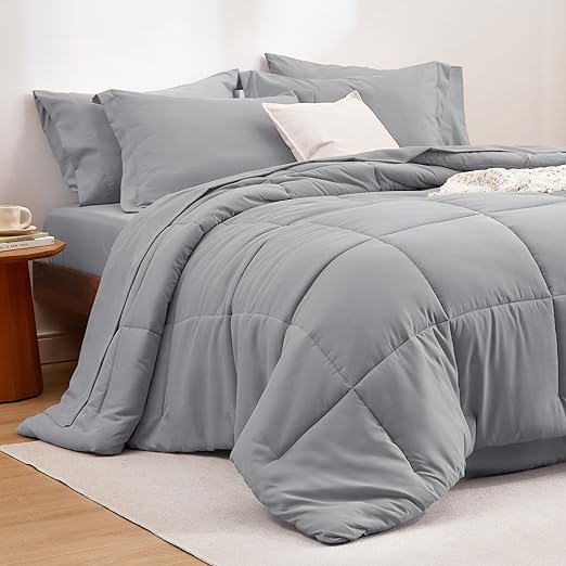 Navy King Comforter Set - 7 Pieces Solid King Bed in a Bag, King Bed Set Navy