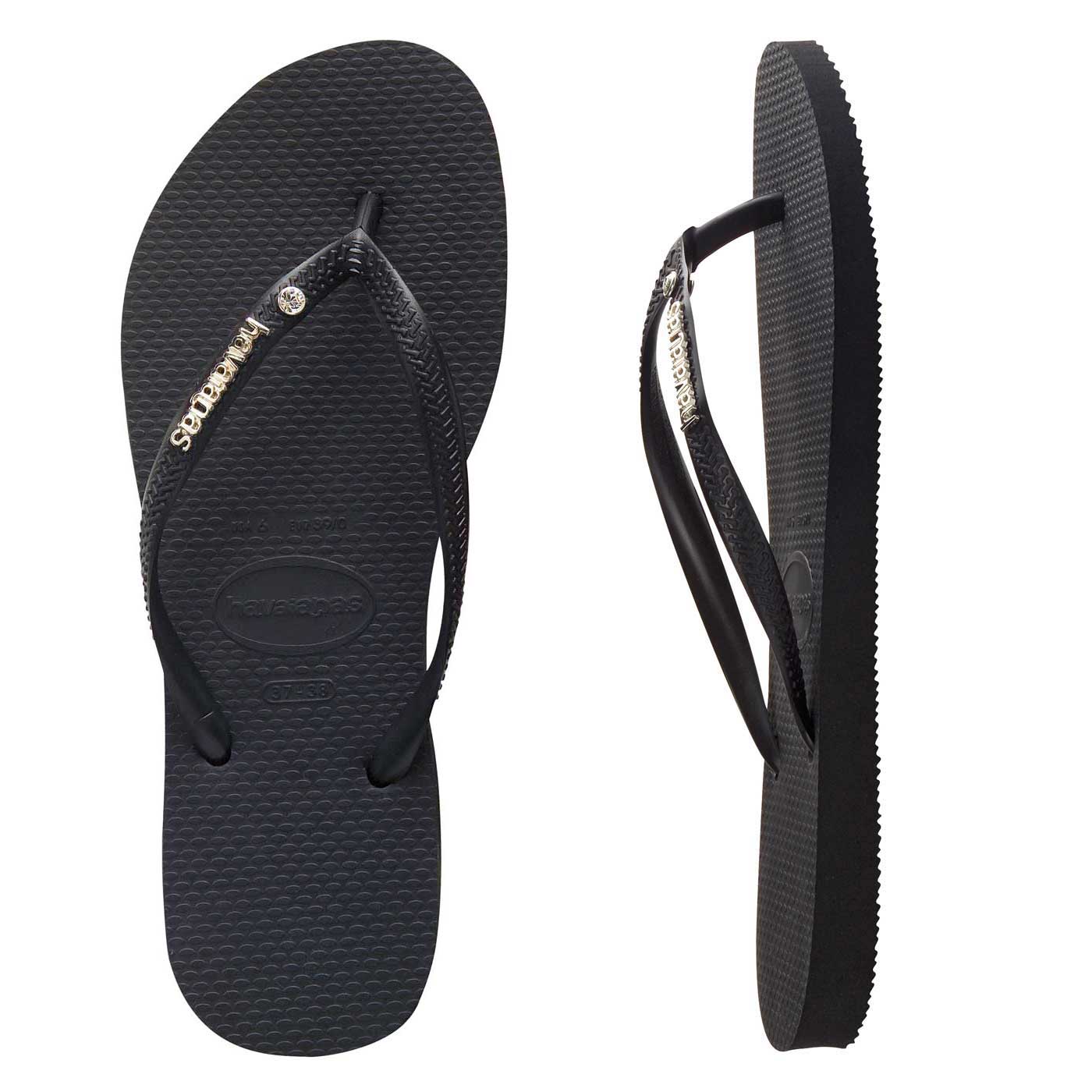 Havaianas Slim Metal Logo Crystal Thong
