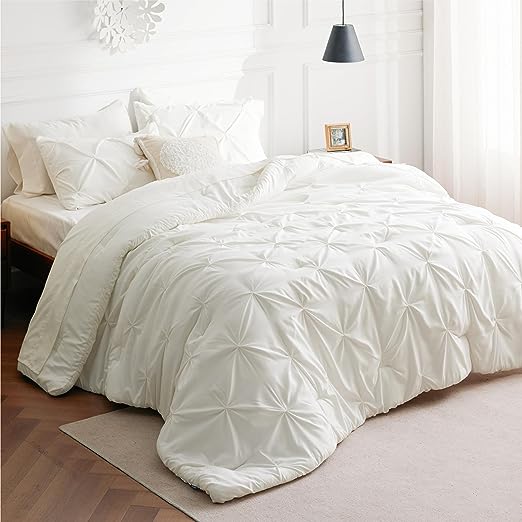 Queen Comforter Set - 7 Pieces Comforters Queen Size Grey, Pintuck Bedding Sets