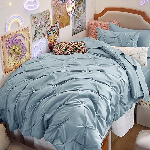 Twin/Twin XL Comforter Set with Sheets - 5 Pieces Twin Bedding Sets, Pinch Pleat Navy
