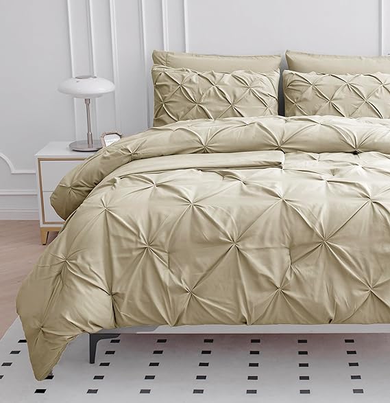 Queen Comforter Set – 7 Piece Bed in a Bag – Pinch Pleated Queen Size Bedding Set with Comforter