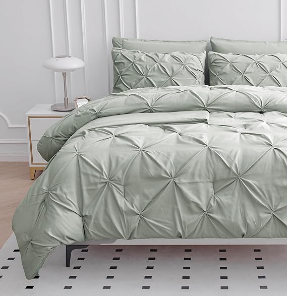 King Comforter Set – 7 Piece Bed in a Bag – Pinch Pleated King Size Bedding Set with Comforter