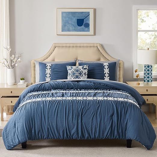 Sage Green Bedding Sets Queen Comforter, Floral Embroidery Queen Bed Set