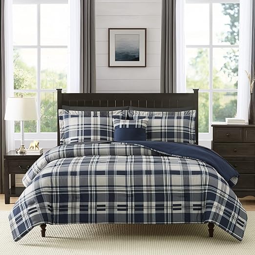 Queen Comforter Set, Plaid Design Comforter Set 7 Pieces, All Season Comfortable