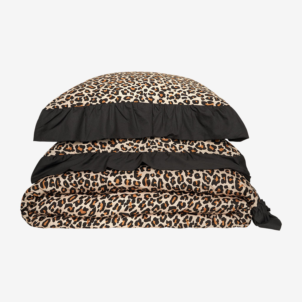Lana Leopard Tan Ruffled Duvet Cover Set