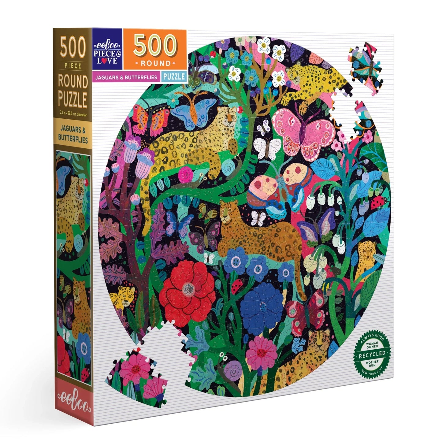 Jaguars and Butterflies 500 Piece Round Puzzle