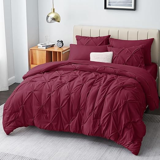 Queen Comforter Set - 7 Pieces Comforters Queen Size Light Blue, Pintuck Bed