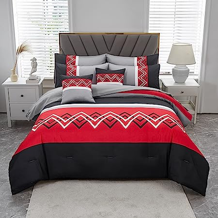 Patchwork Stripe Comforter Set Queen Size,6 Pieces Bed in A Bag,Grey and Yellow Patchwork Striped Comforter and Sheet Set,