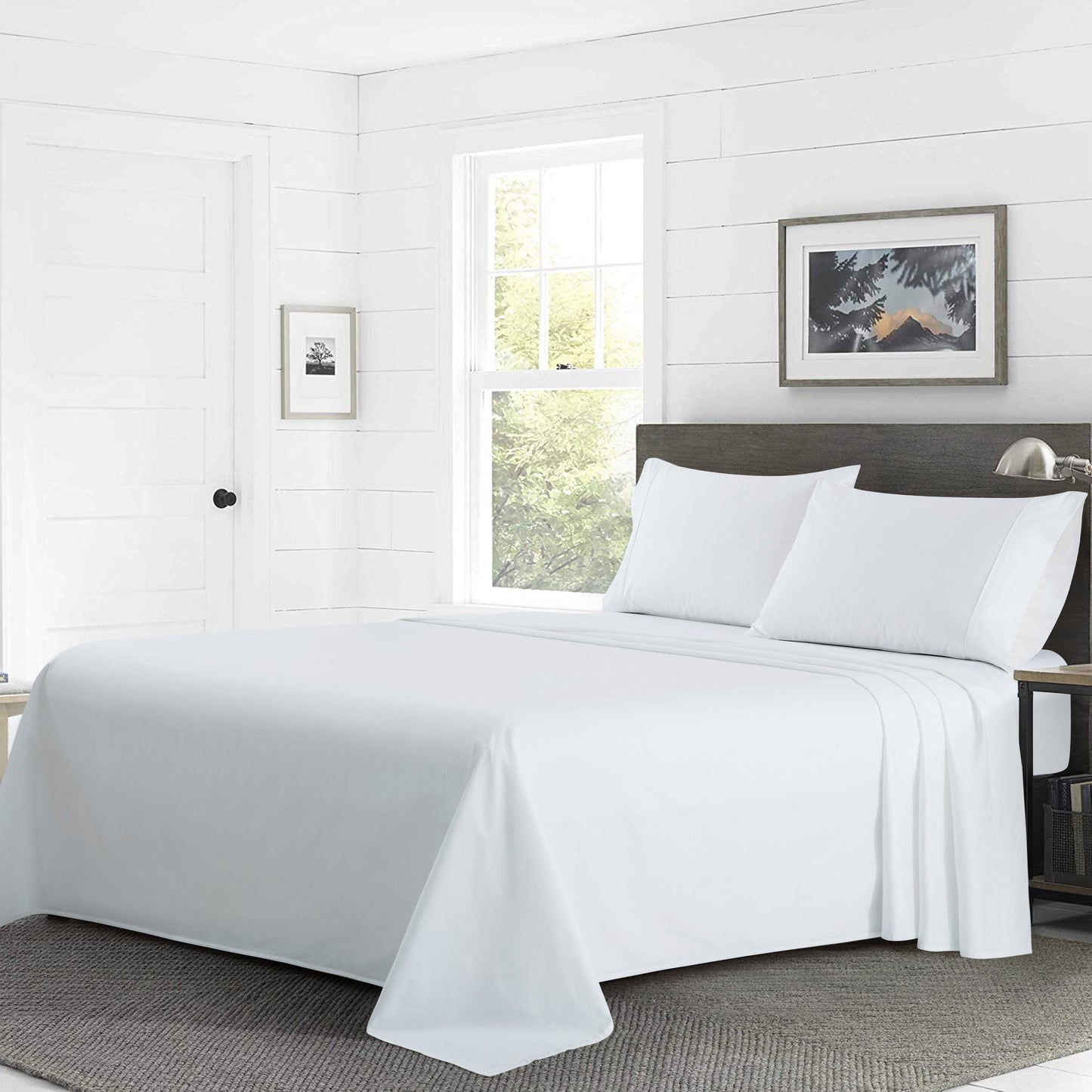 800 Thread Count Deep Pocket Hotel Standard Solid Long Staple 100% Cotton 4 Pieces Sheet Set with Elastic Corner Straps