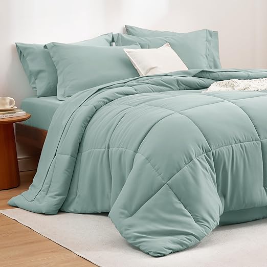 Navy King Comforter Set - 7 Pieces Solid King Bed in a Bag, King Bed Set Navy