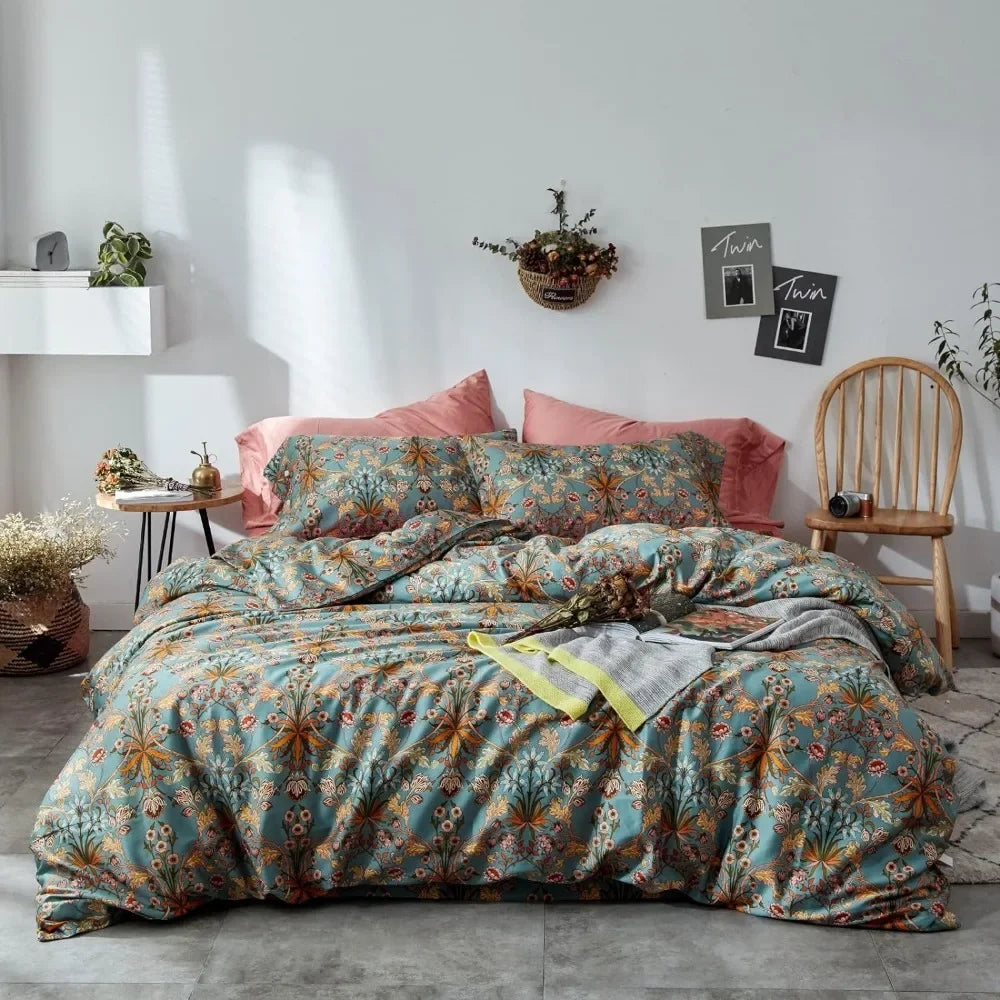 Duvet Cover Set King Size Bird Flower Pattern Soft Cotton Floral Bedding , Ultra Soft, Breathable, Easy Care-King Size ShopOnlyDeal