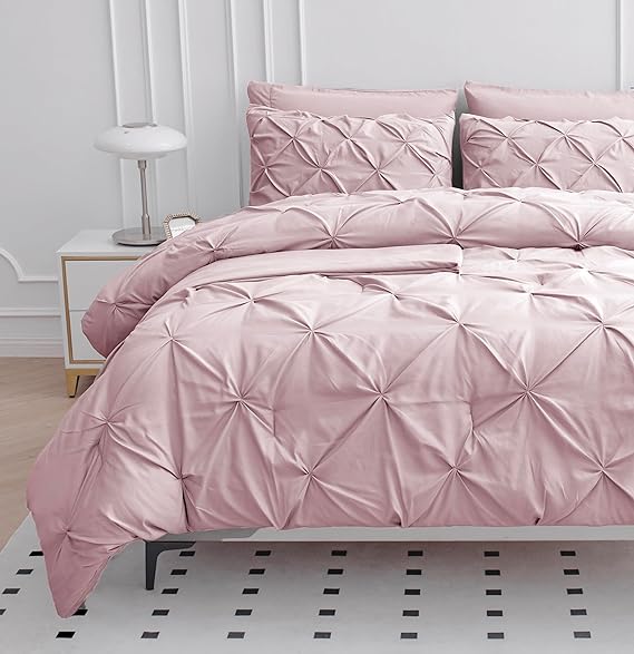 Queen Comforter Set – 7 Piece Bed in a Bag – Pinch Pleated Queen Size Bedding Set with Comforter