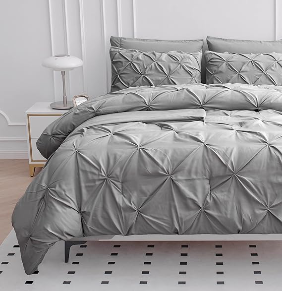 Queen Comforter Set – 7 Piece Bed in a Bag – Pinch Pleated Queen Size Bedding Set with Comforter