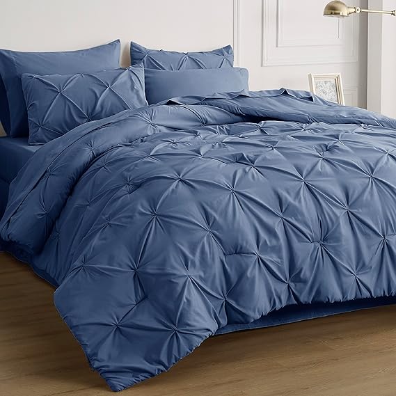 Full Size Comforter Sets - Bedding Sets Full 7 Pieces, Bed in a Bag Navy Blue Bed Sets