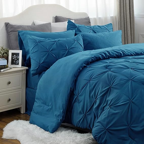 Full Size Comforter Sets - Bedding Sets Full 7 Pieces, Bed in a Bag Navy Blue Bed Sets