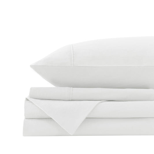 Royal Comfort Vintage Washed 100% Cotton Sheet Set Fitted Flat Sheet Pillowcases - Single - White