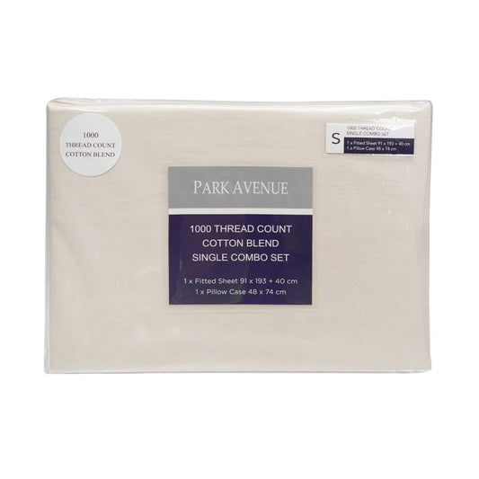 Park Avenue 1000TC Cotton Blend Sheet & Pillowcases Set Hotel Quality Bedding - Single - Pebble
