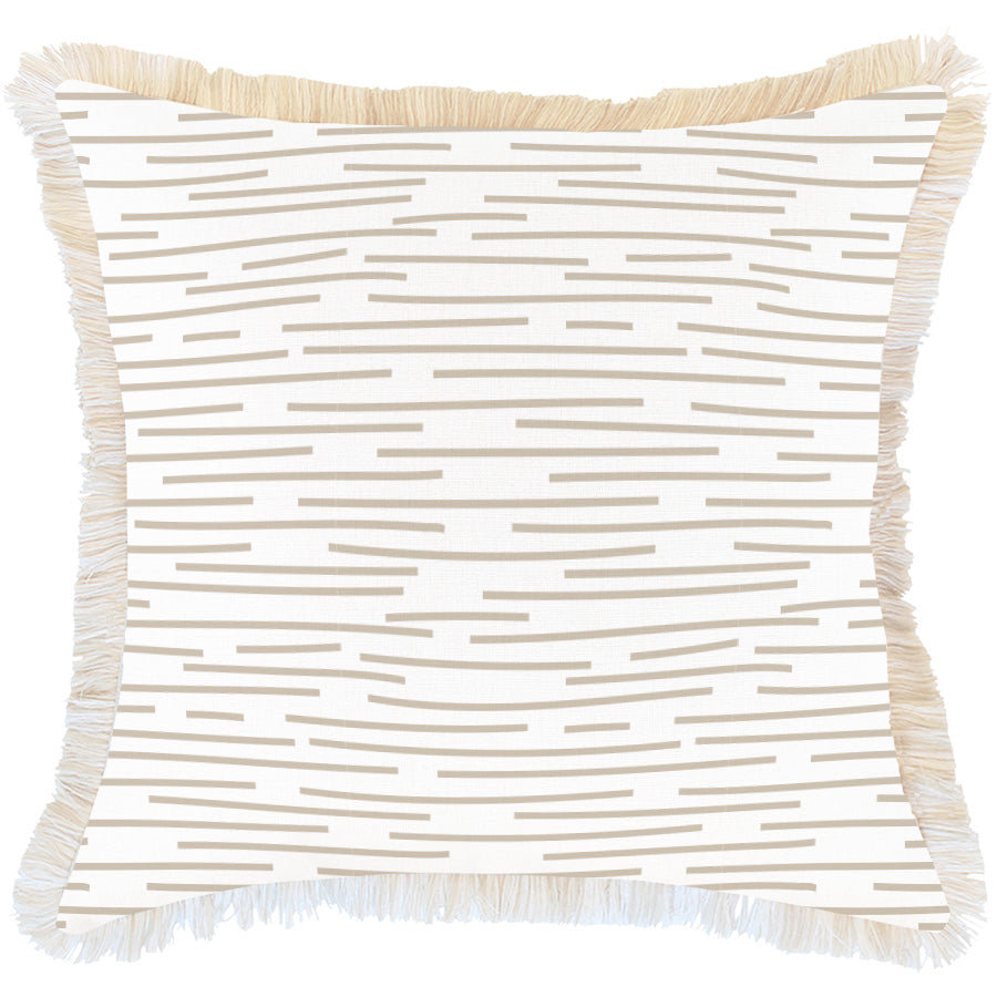 Cushion Cover-Coastal Fringe-Earth-Lines-Beige-60cm x 60cm