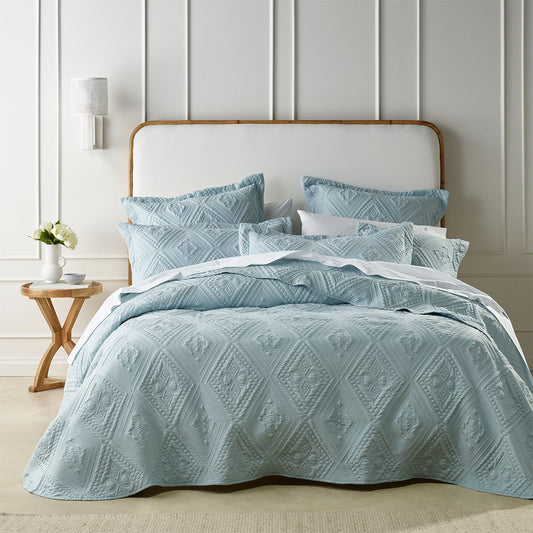 Bianca Aspen Sky Blue Embroidered Bedspread Set Queen