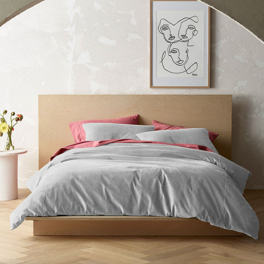 Vintage Design Homewares Dove Grey Cotton Corduroy Quilt Cover Set Super King