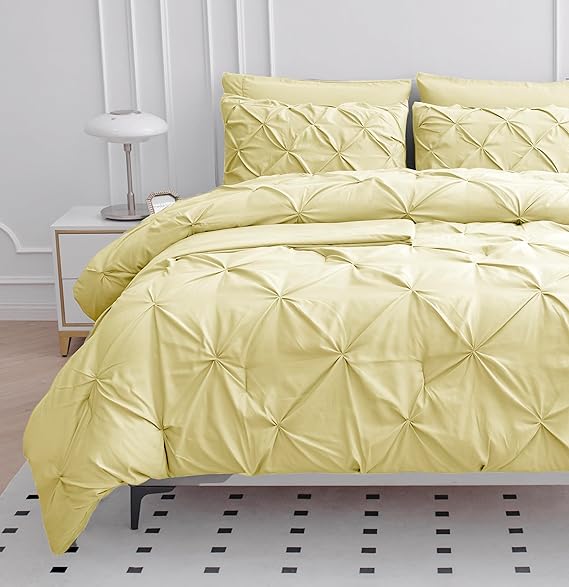 Queen Comforter Set – 7 Piece Bed in a Bag – Pinch Pleated Queen Size Bedding Set with Comforter