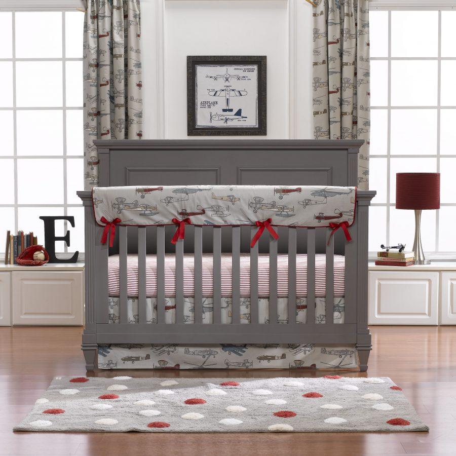 Liz & Roo Vintage Airplanes Bumperless Crib Bedding 4-pc. Set