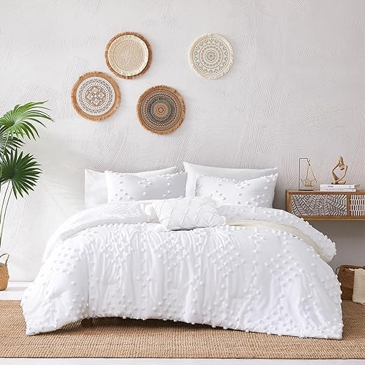 Queen Comforter Set, Purple 8 Pieces Aesthetic Pom Comforter Sets, Twin Bed in a Bag