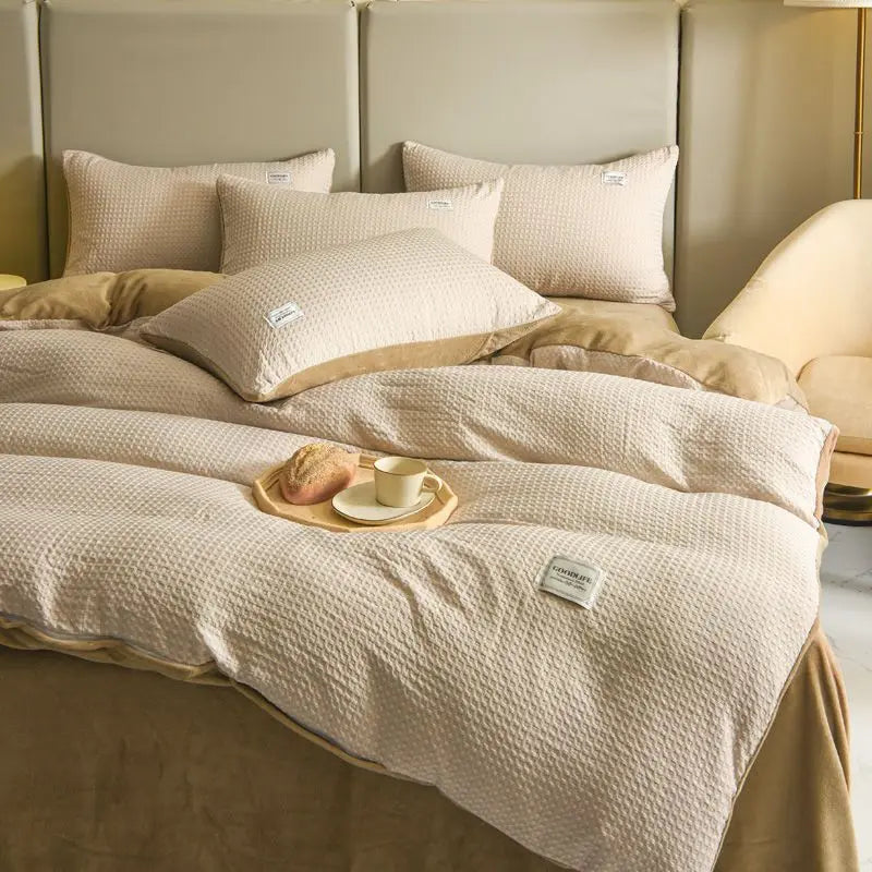 Winter Thickened Padded Warm Duvet Cover Set Japanese Solid Color Quilt Cover Bed Sheet Pillowcase 4pcs Luxury Queen Bedding Set ShopOnlyDeal