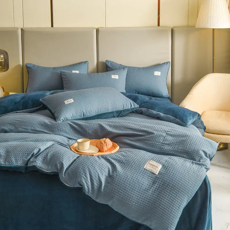 Winter Thickened Padded Warm Duvet Cover Set Japanese Solid Color Quilt Cover Bed Sheet Pillowcase 4pcs Luxury Queen Bedding Set ShopOnlyDeal