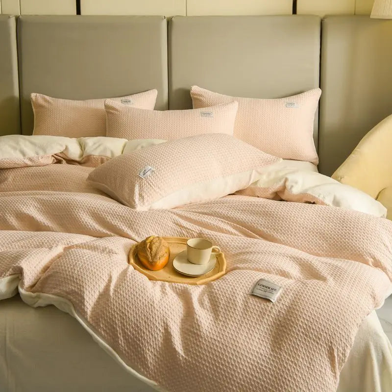 Winter Thickened Padded Warm Duvet Cover Set Japanese Solid Color Quilt Cover Bed Sheet Pillowcase 4pcs Luxury Queen Bedding Set ShopOnlyDeal