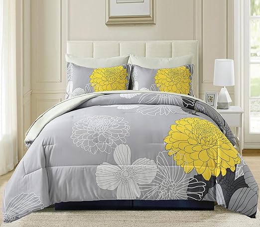 7 Pieces Bed in a Bag Green Comforter Set Queen Floral Comforter Soft Microfiber Bedding