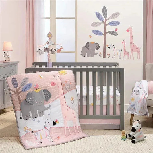 Lambs & Ivy - 3Pk Jazzy Jungle Safari Animals Pink Baby Crib Bedding Set